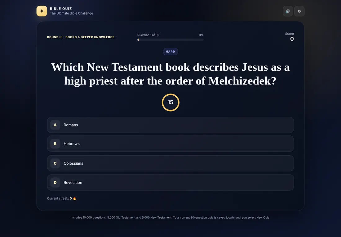 Bible quiz question screen